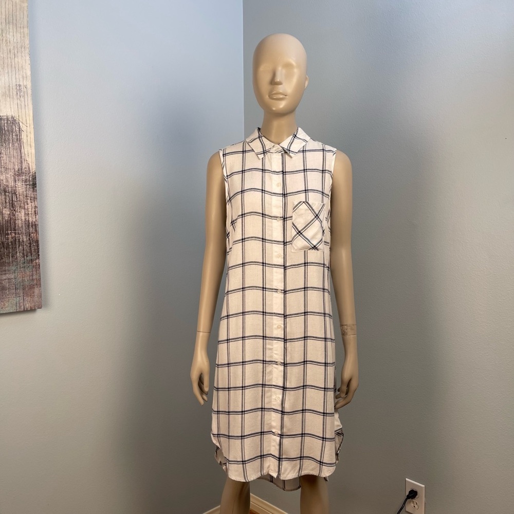 Elan Blue and White Checkered Midi Dress